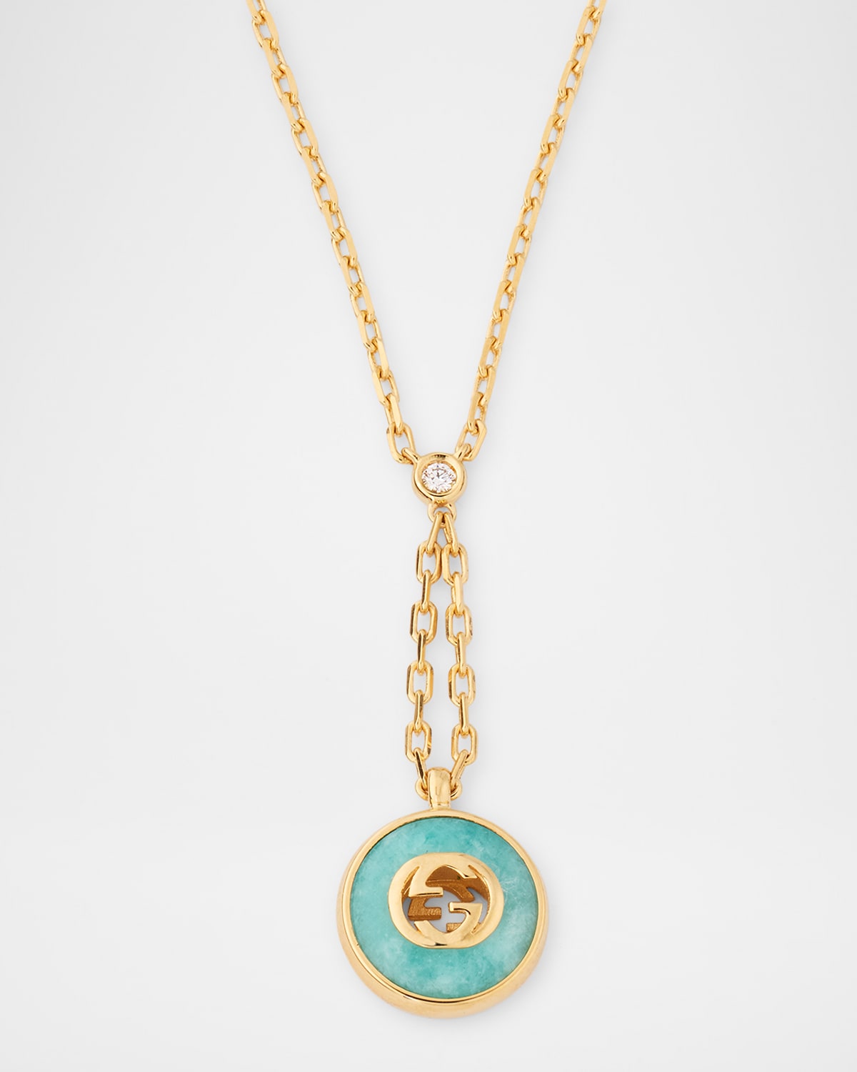 Interlocking 18K Yellow Gold Y Necklace with Diamond and Amazonite