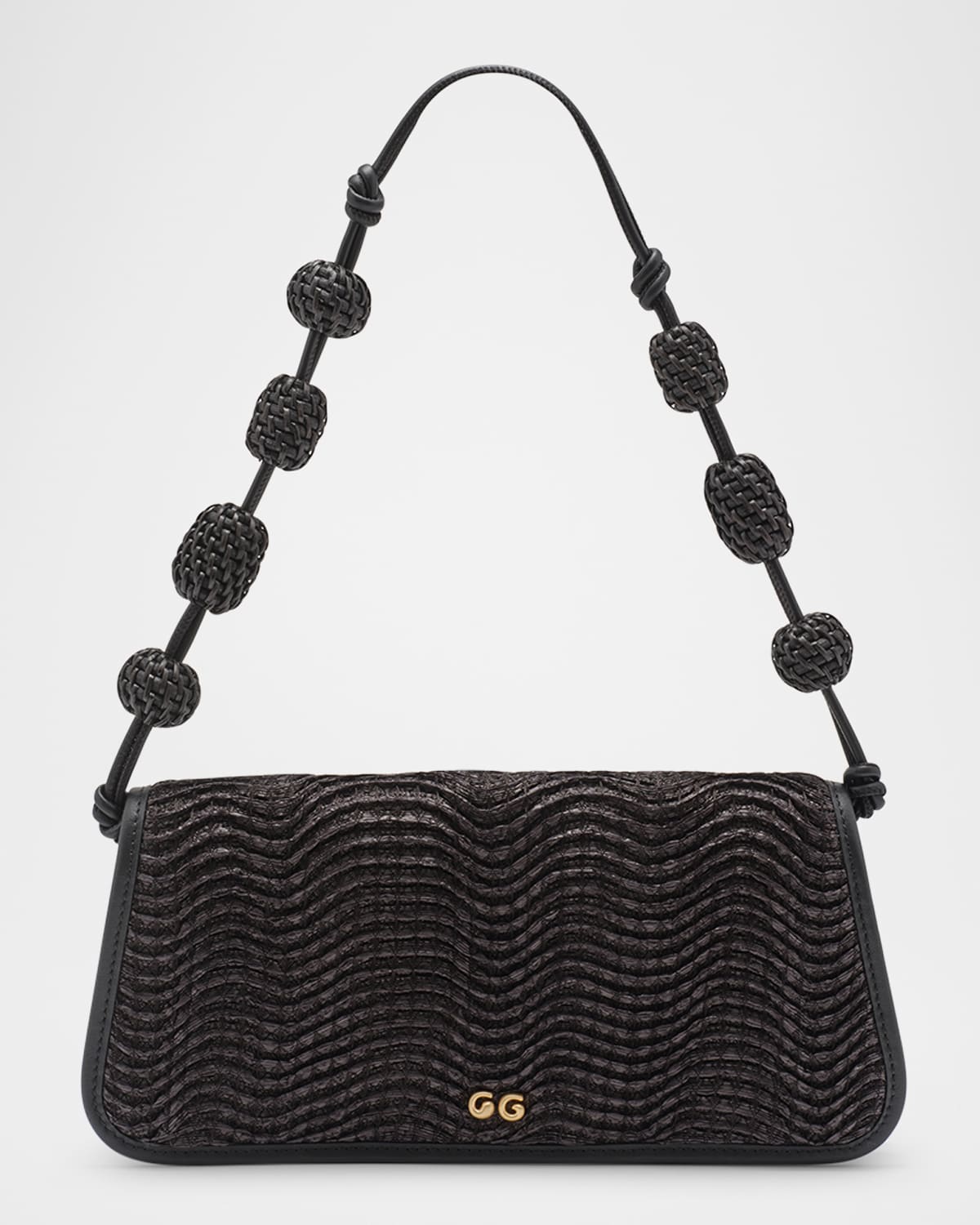 Cult Gaia Sunniva Wavy Raffia Shoulder Bag In Black