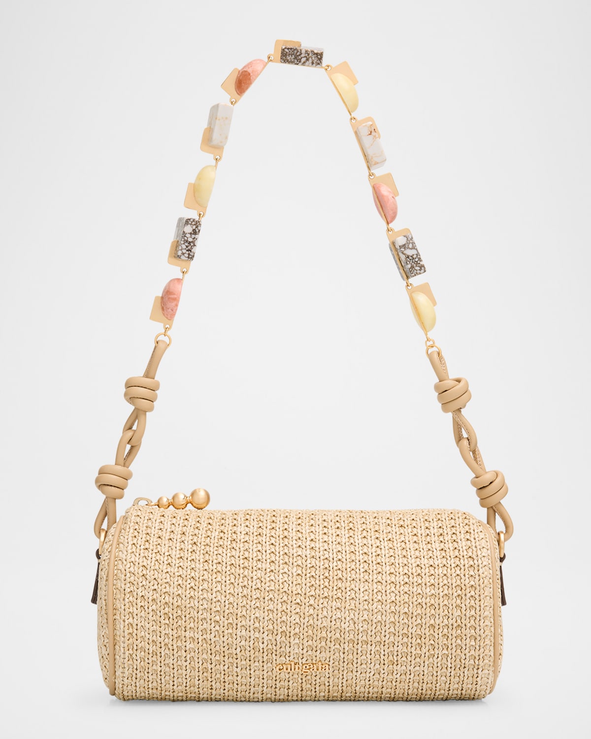 Cult Gaia Zozina Stone-embellished Raffia Shoulder Bag In Brown