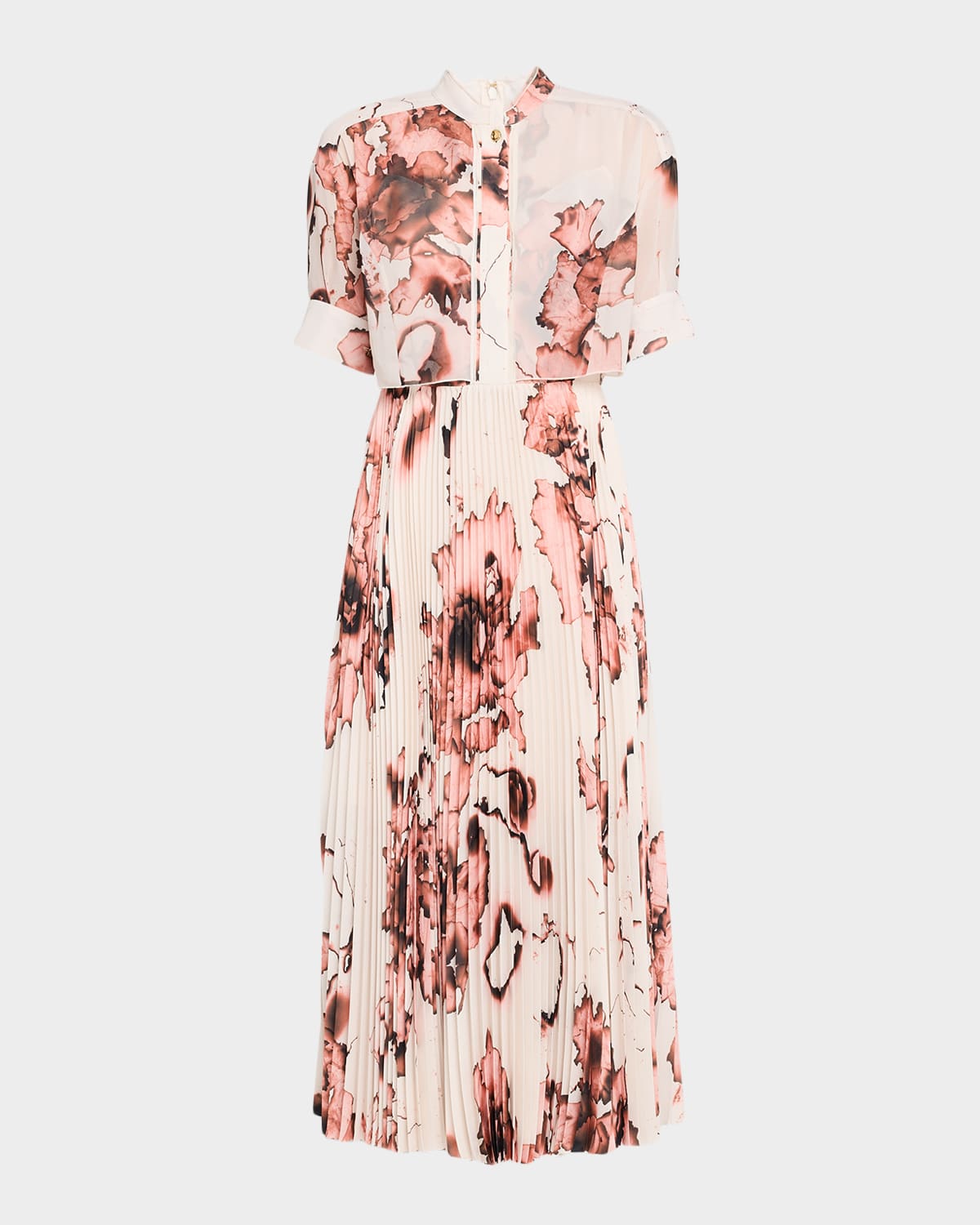 Jason Wu Collection Floral Drop-waist Short-sleeve Midi Dress In Pink