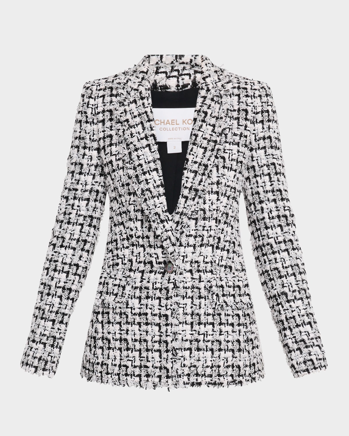 Michael Kors Eyelash Tweed Single-breasted Blazer In Gray