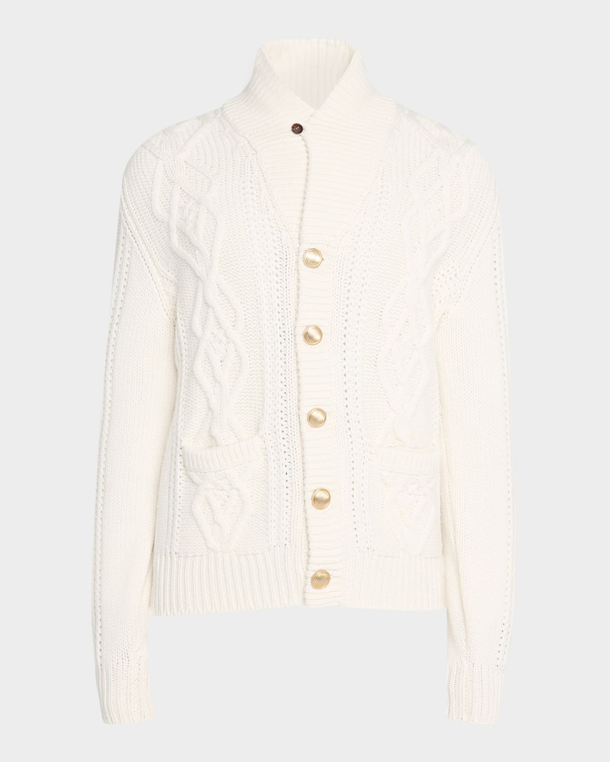 Men's Cashmere Cable Knit Shawl Collar Cardigan with Metal Buttons