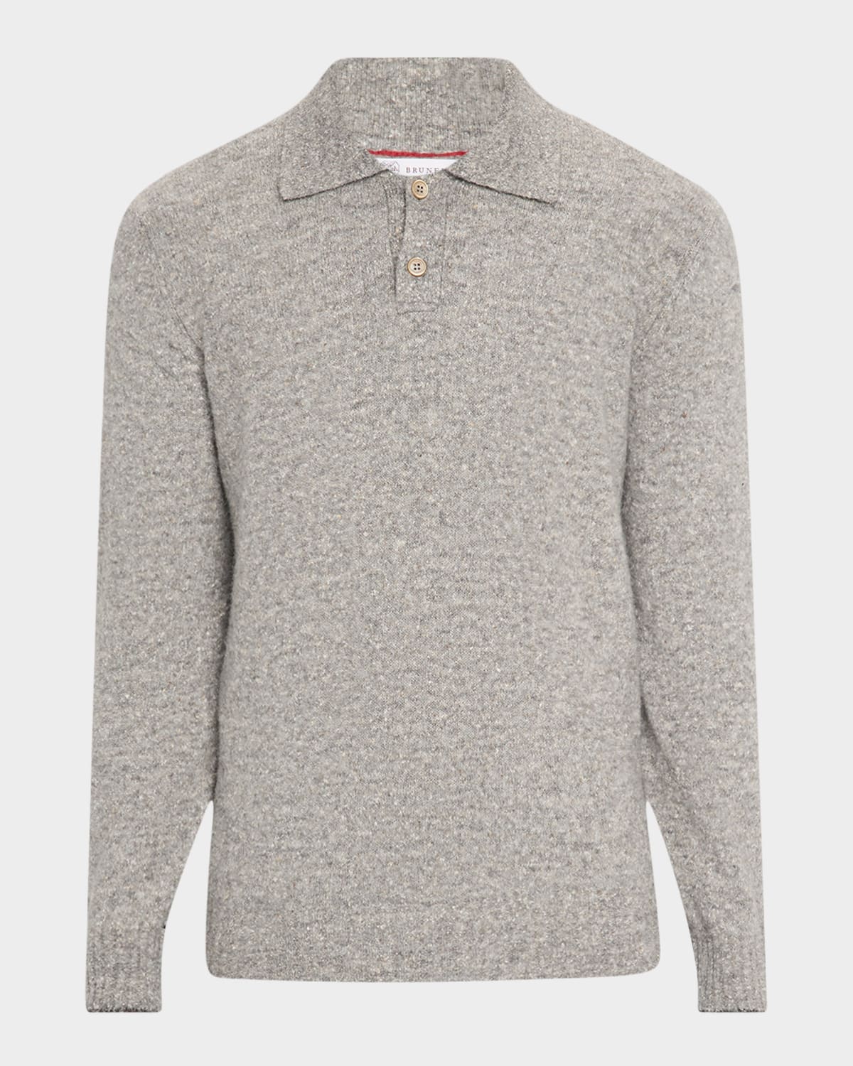 Men's Wool and Nylon Melange Polo Sweater