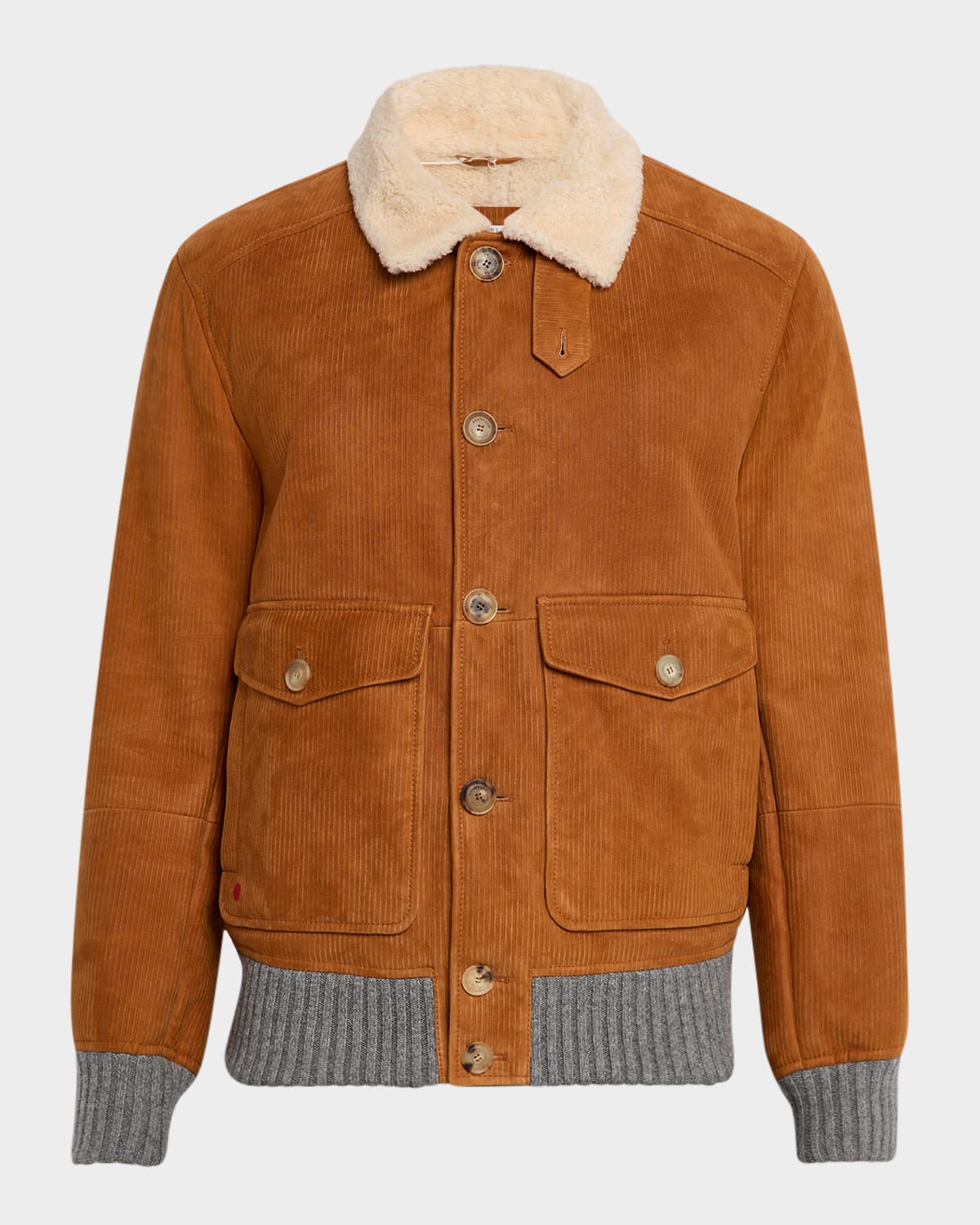 Brunello Cucinelli Men's Printed Suede Shearling-collar Bomber Jacket In Brown