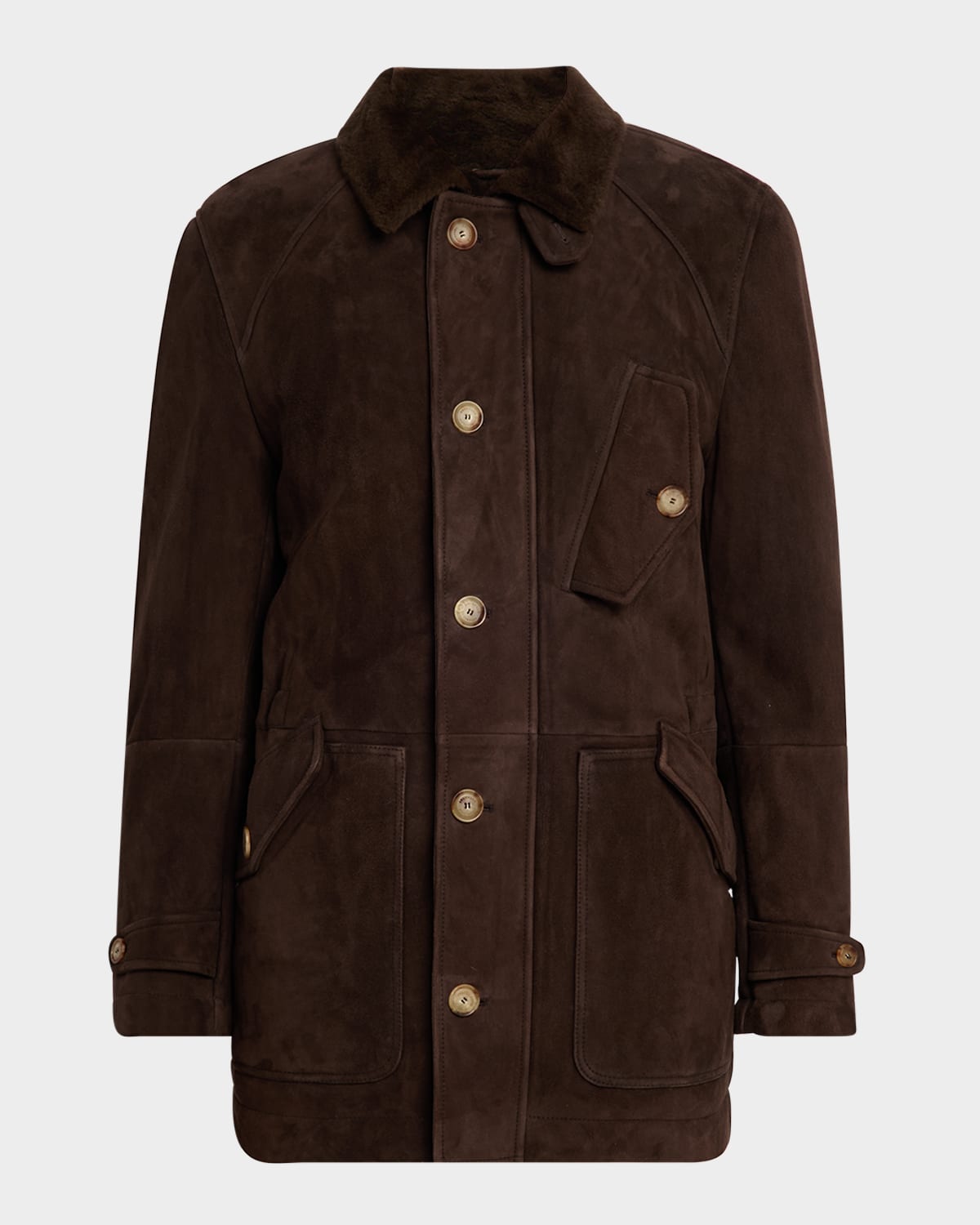 Brunello Cucinelli Men's Shearling Lined Button-front Parka In Brown