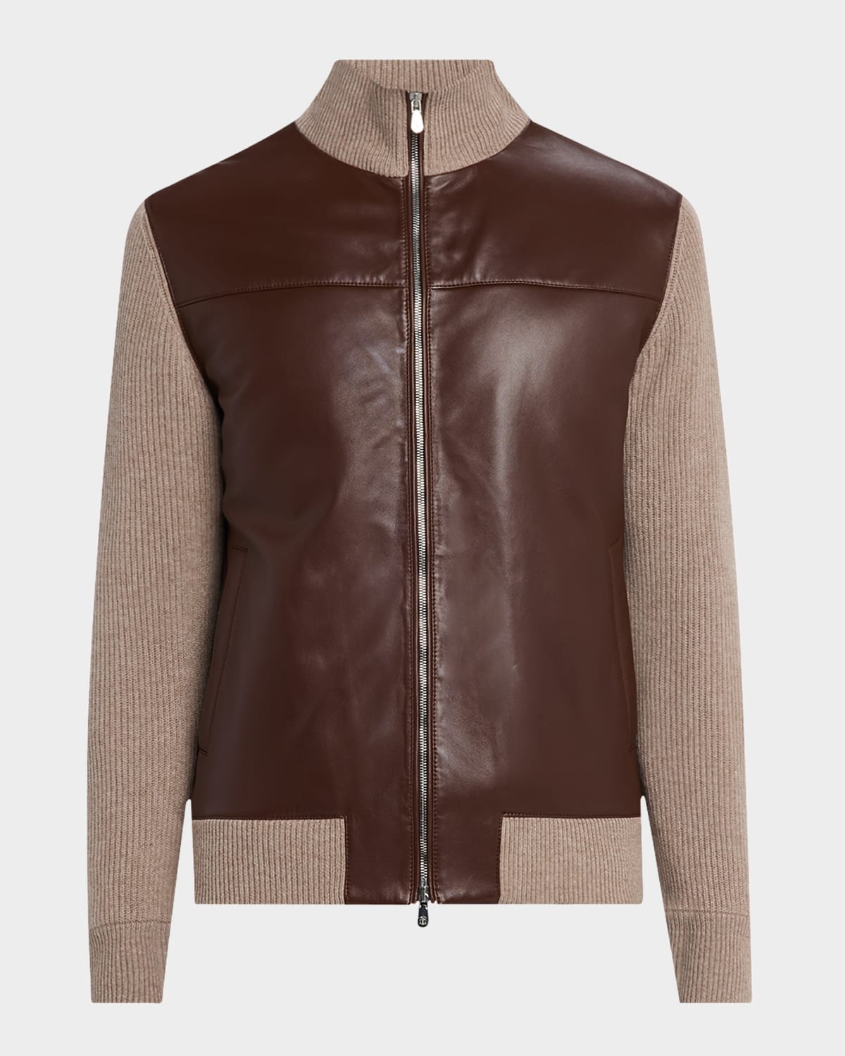 Men's Leather and Cashmere Knit Full-Zip Jacket