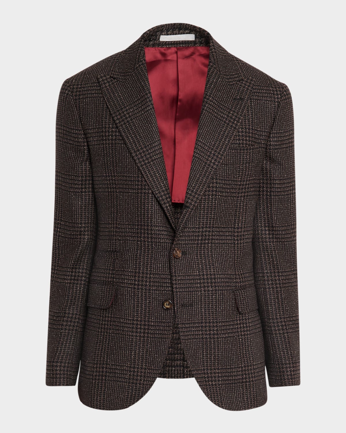 Brunello Cucinelli Men's Plaid Wool And Silk Single-breasted Sport Coat In Brown