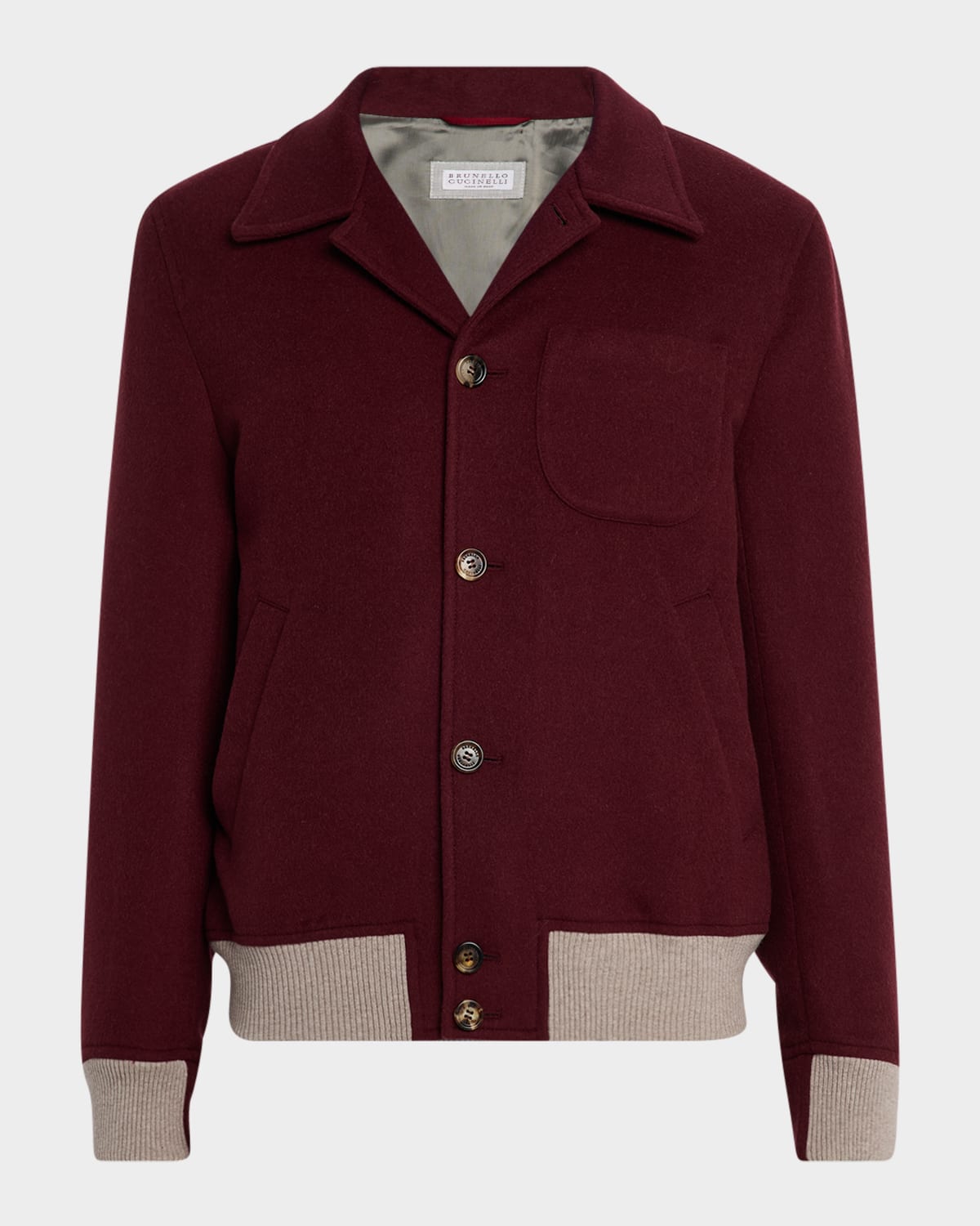 Men's Wool Button-Front Bomber Jacket