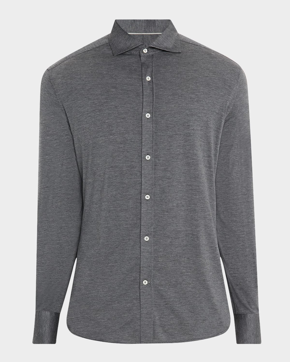 Brunello Cucinelli Men's Silk And Cotton Jersey Sport Shirt In Gray