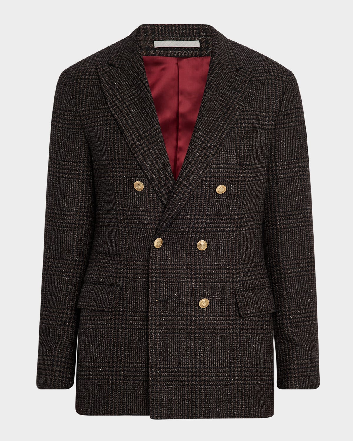 Brunello Cucinelli Men's Prince Of Wales Double-breasted Sport Coat In Brown