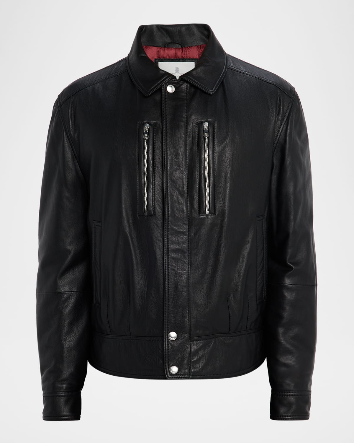 Brunello Cucinelli Men's Leather Full-zip Bomber Jacket With Chest Zips In Black