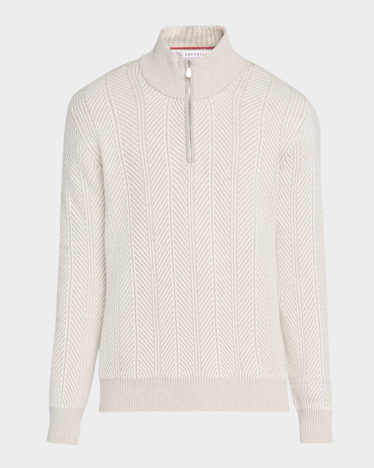 Men's Cashmere Chevron Vanise Quarter-Zip Sweater