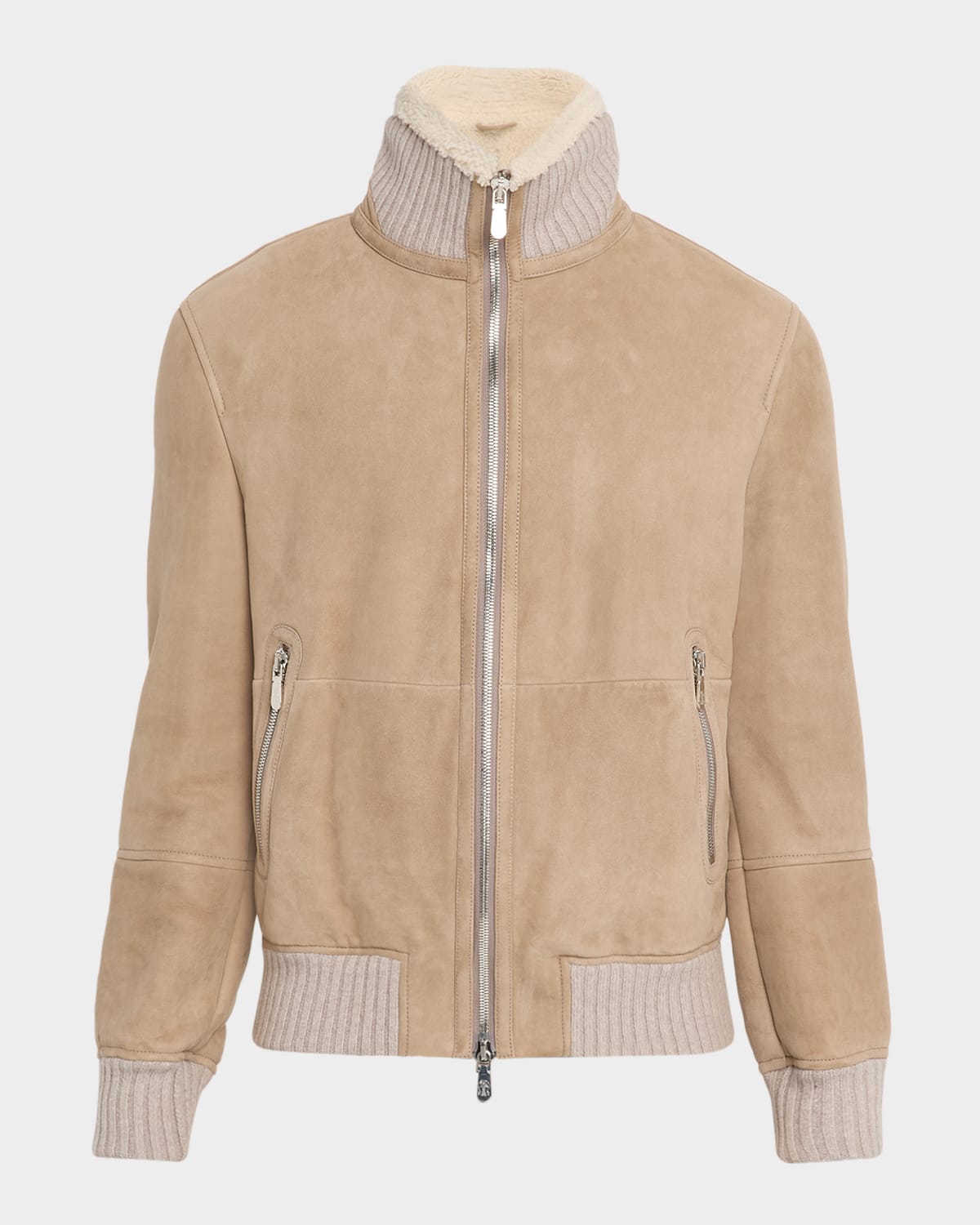Men's Shearling-Lined Suede Full-Zip Flight Jacket