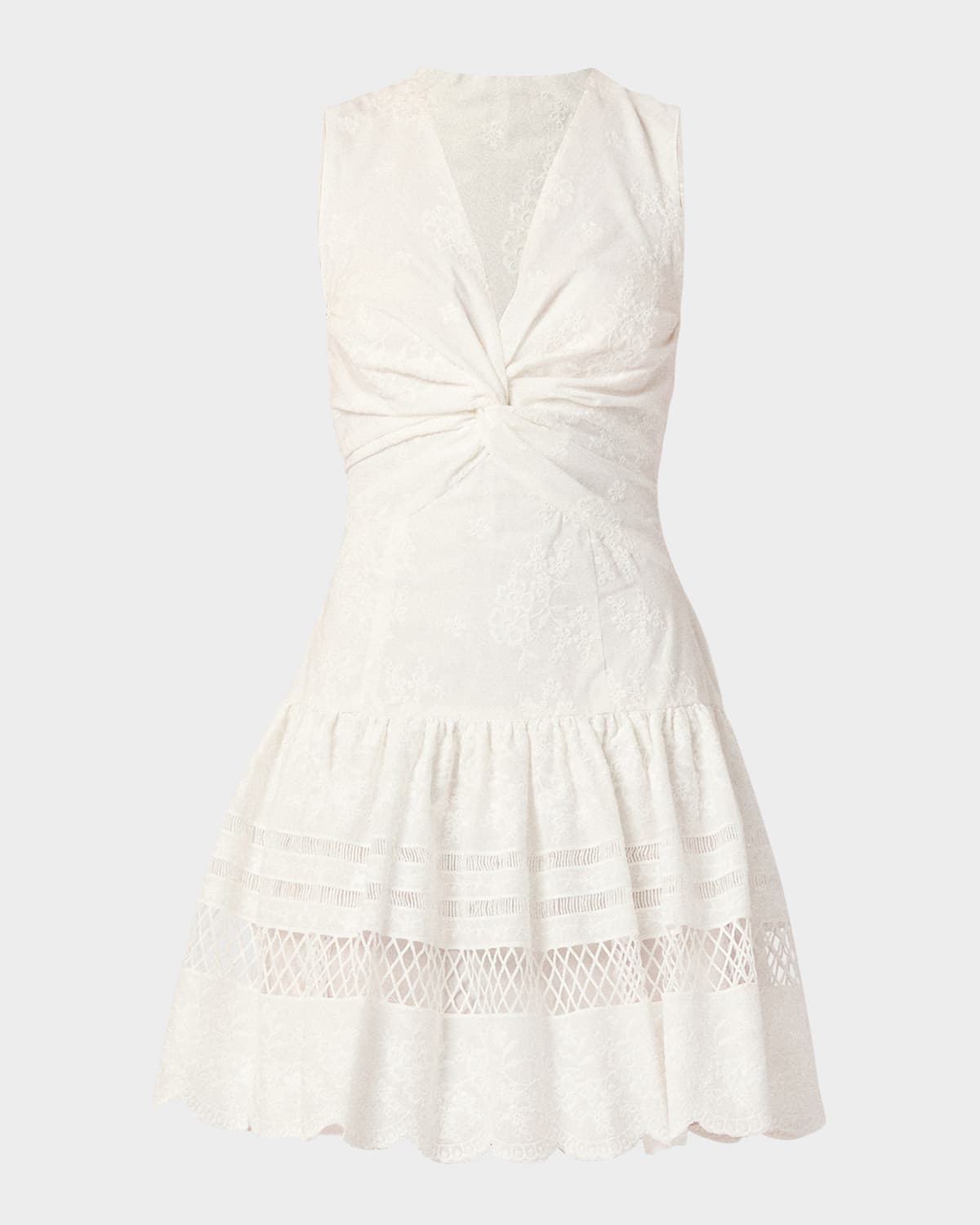 Genivieve Floral-Embroidered Flounce Mini Dress