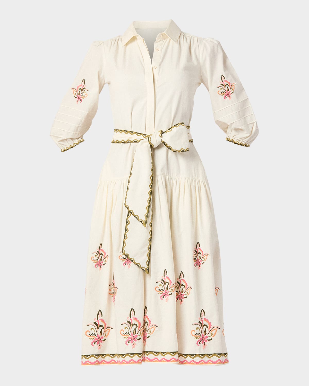 Paisley Embroidered Cotton Midi Shirtdress