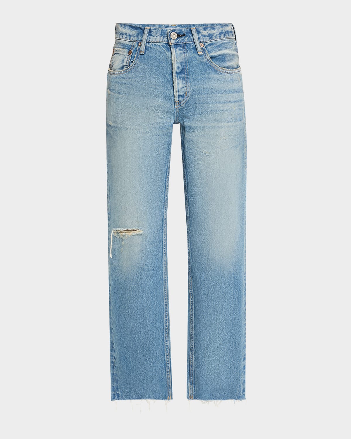 Moussy Vintage Frankford Distressed Straight Low-rise Jeans In Blue