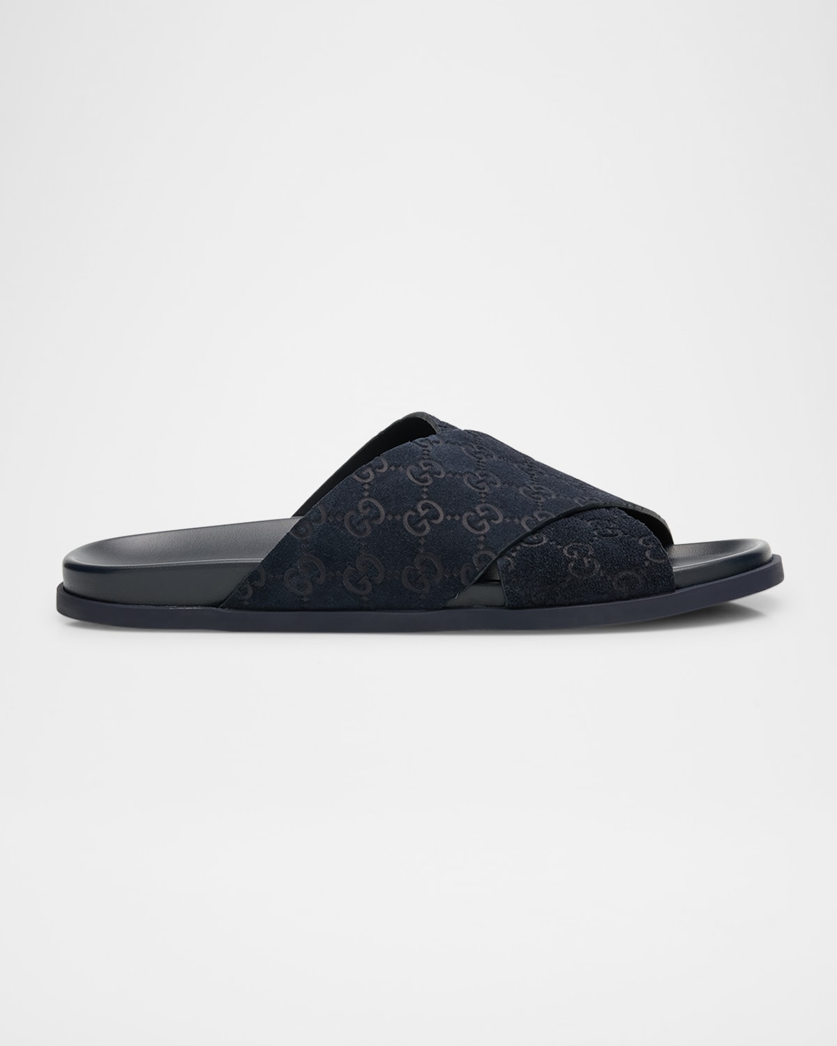 Gucci Men Black Suede Slippers