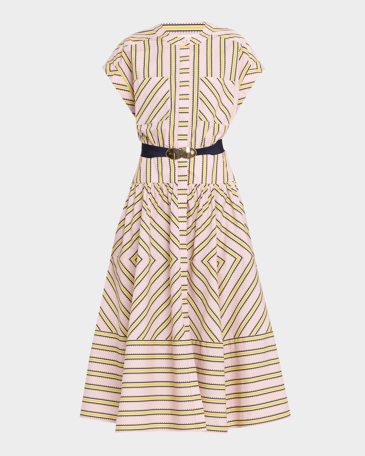 Silvia Tcherassi Macarena Striped Short-sleeve Midi Shirtdress