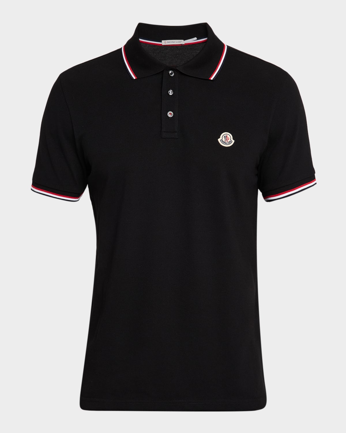 Moncler Men Tricolor-trimmed Cotton Piquet Polo Shirt Navy In Black