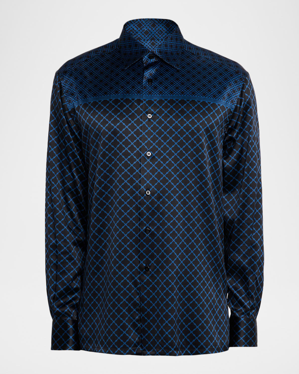 Stefano Ricci Men's Multi-geometric Silk-elastane Sport Shirt In Blue