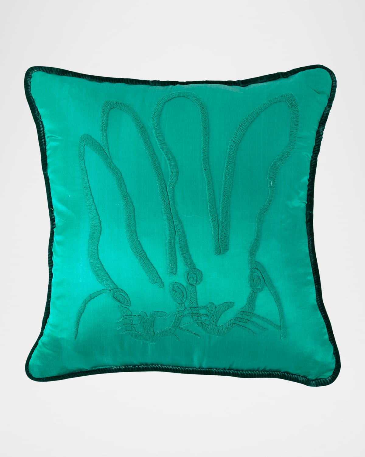 Hunt Slonem Hand-embroidered Silk Pillow With Velvet Back, 22" Square In Aquamarine
