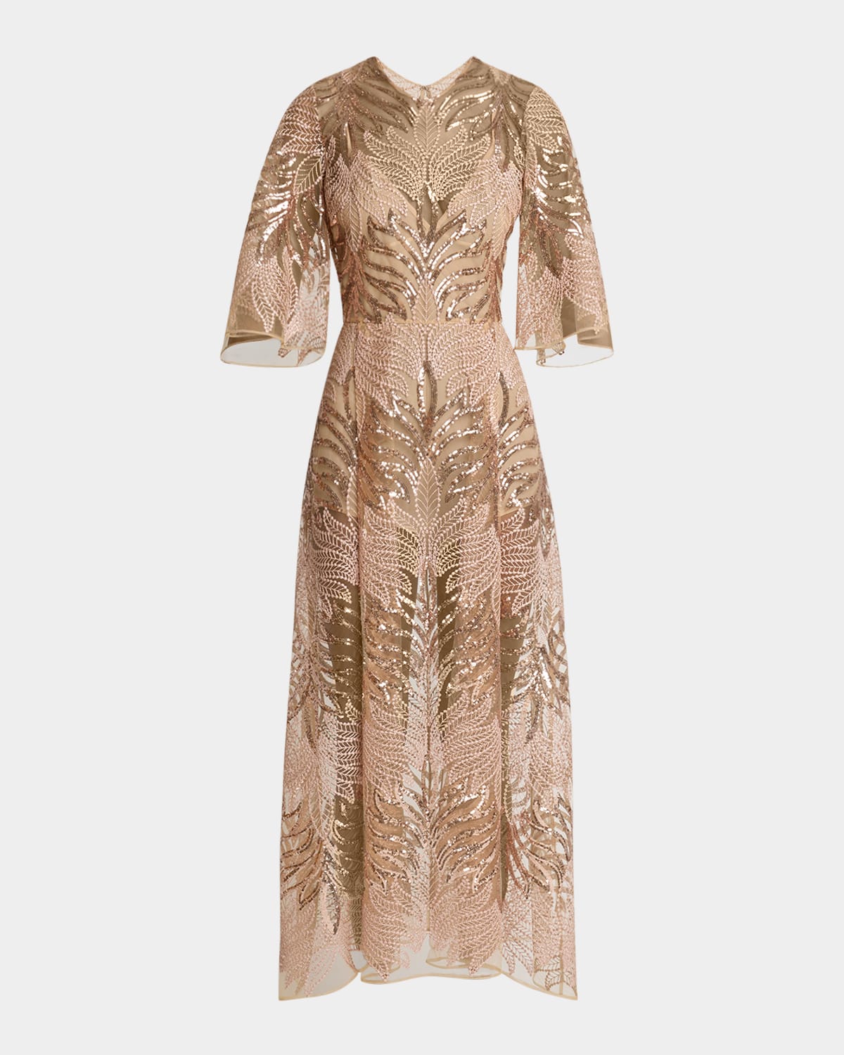 Elie Saab Sequin Embroidered Tulle Midi Dress