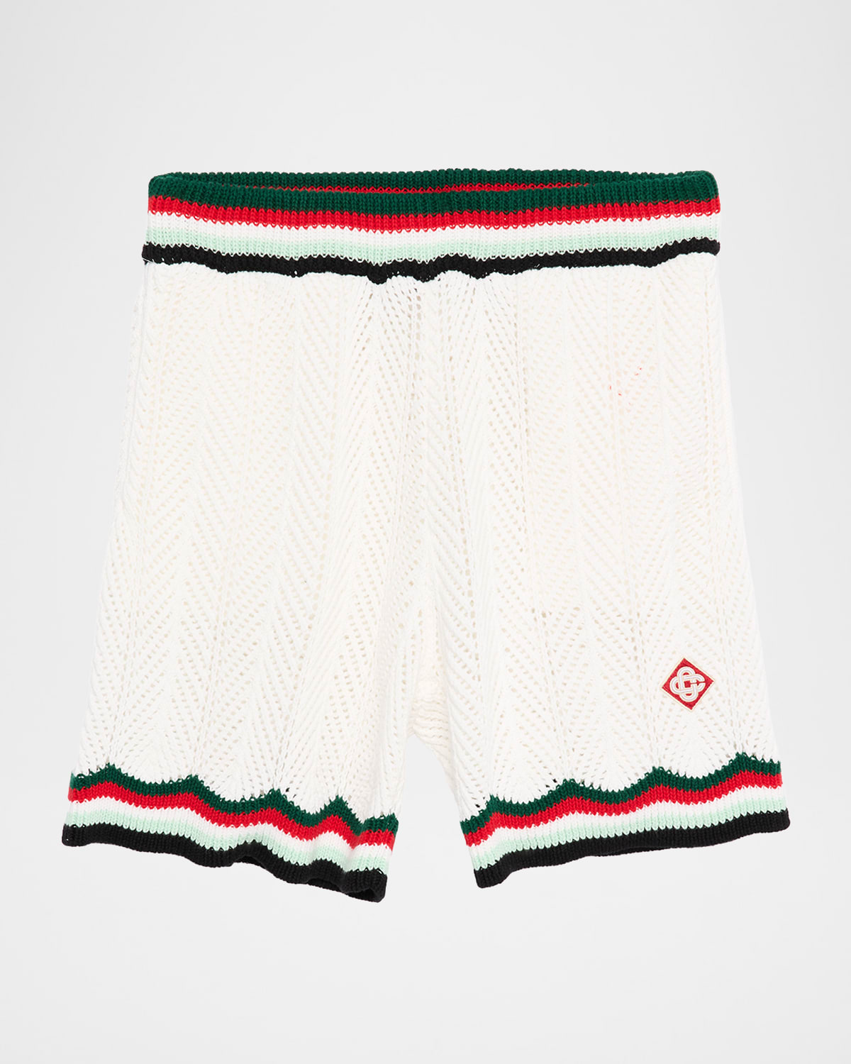 Casablanca Chevron Faux Crochet Shorts In White
