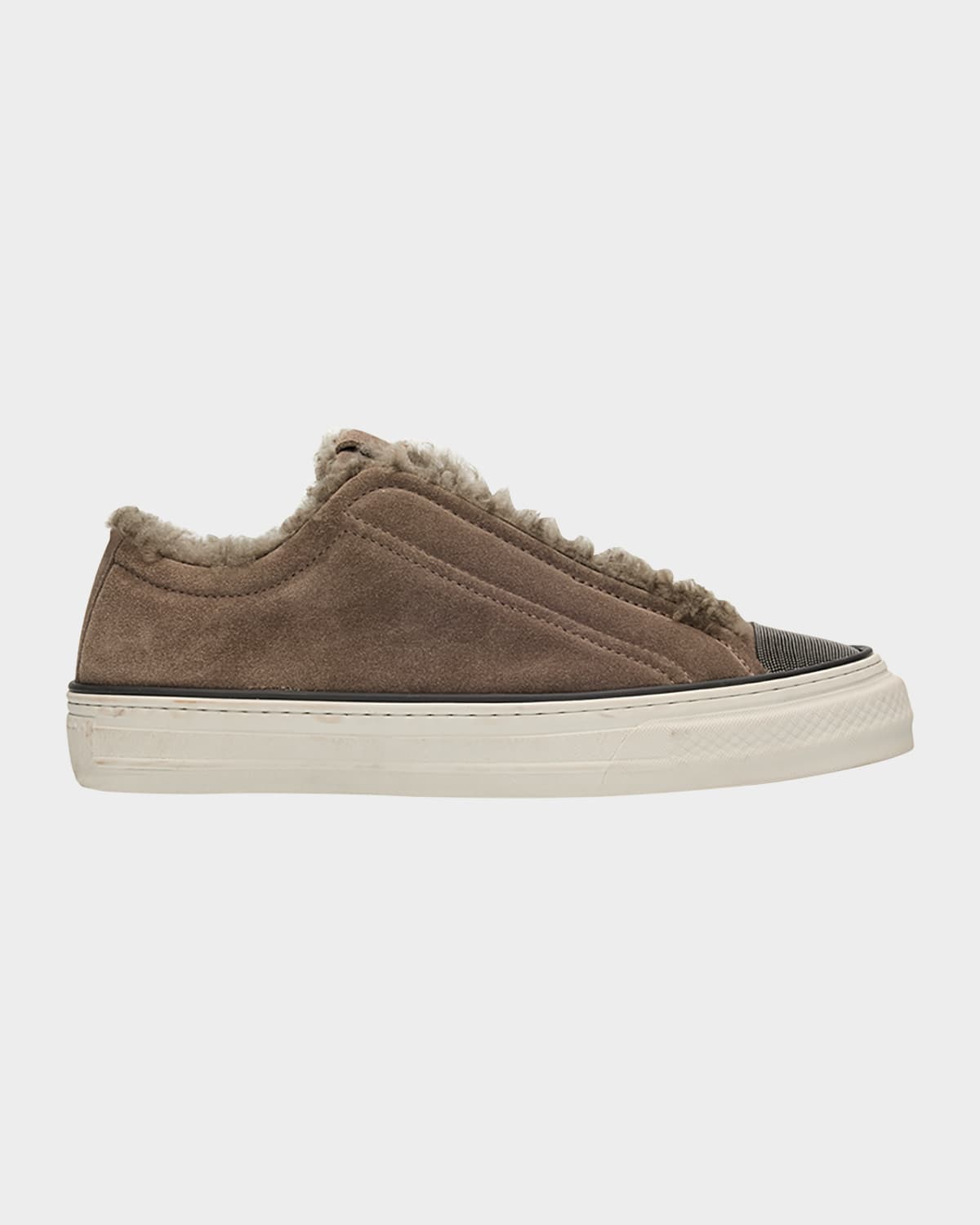Brunello Cucinelli Monili Detail Shearling-lined Slip-on Sneakers In Brown