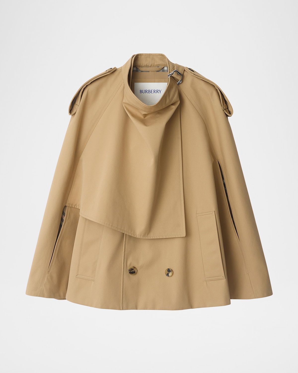 Burberry Double-breasted Short Trench Cape In Brown