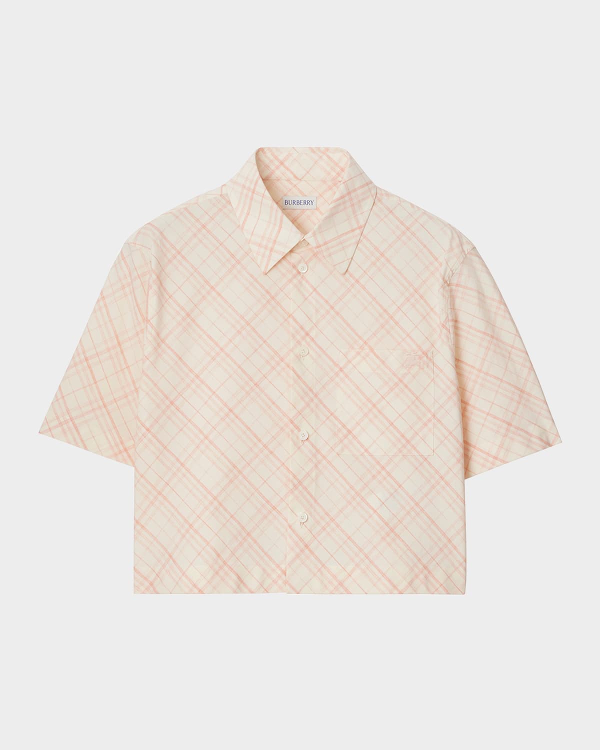 Burberry Check Short-Sleeve Crop Button-Down Shirt