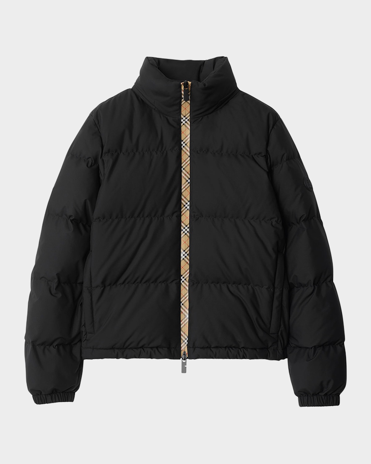 Burberry Ambleside Check Zipper Puffer Jacket With Hood In Black