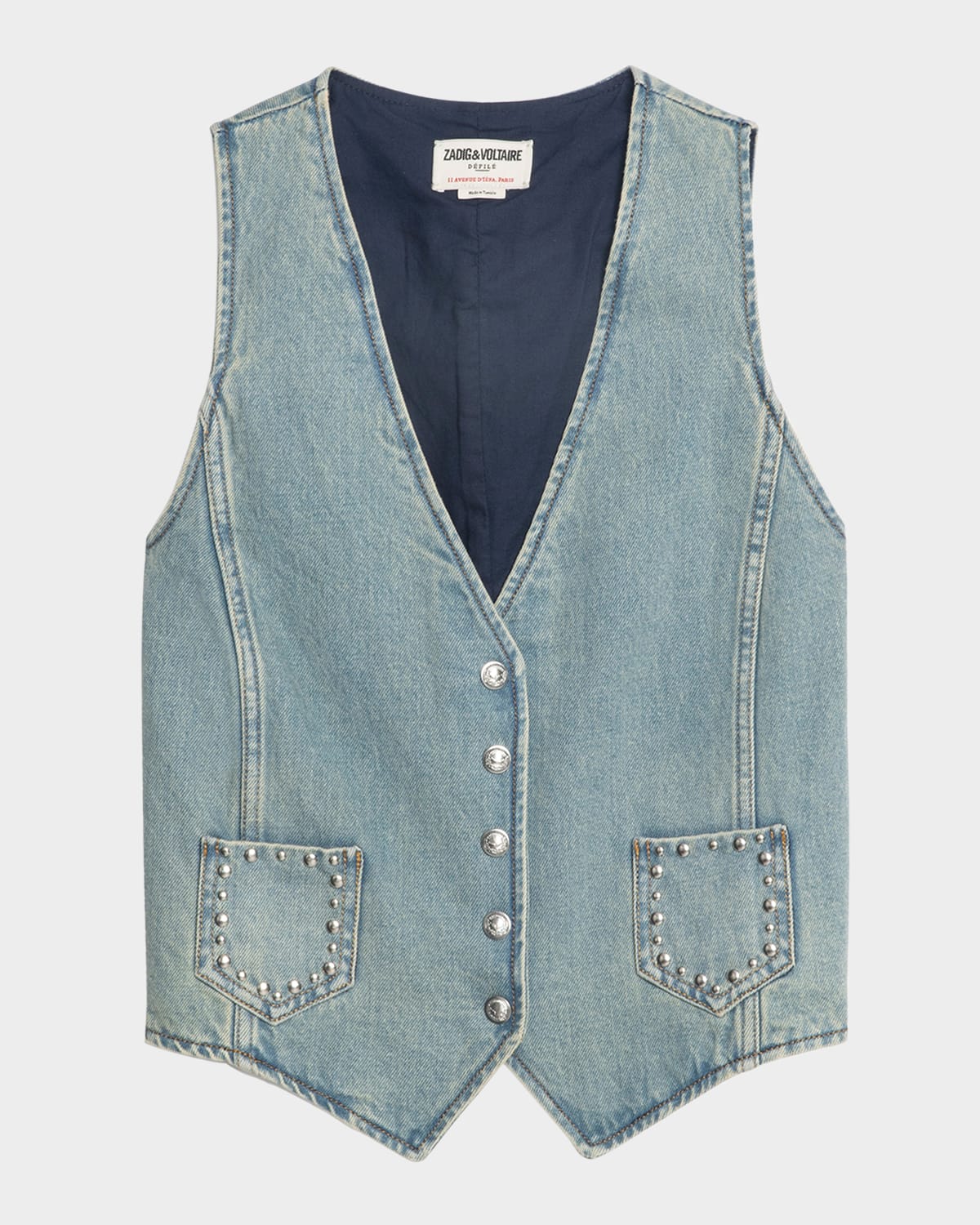 Zadig & Voltaire Gillier Studded Denim Vest In Blue