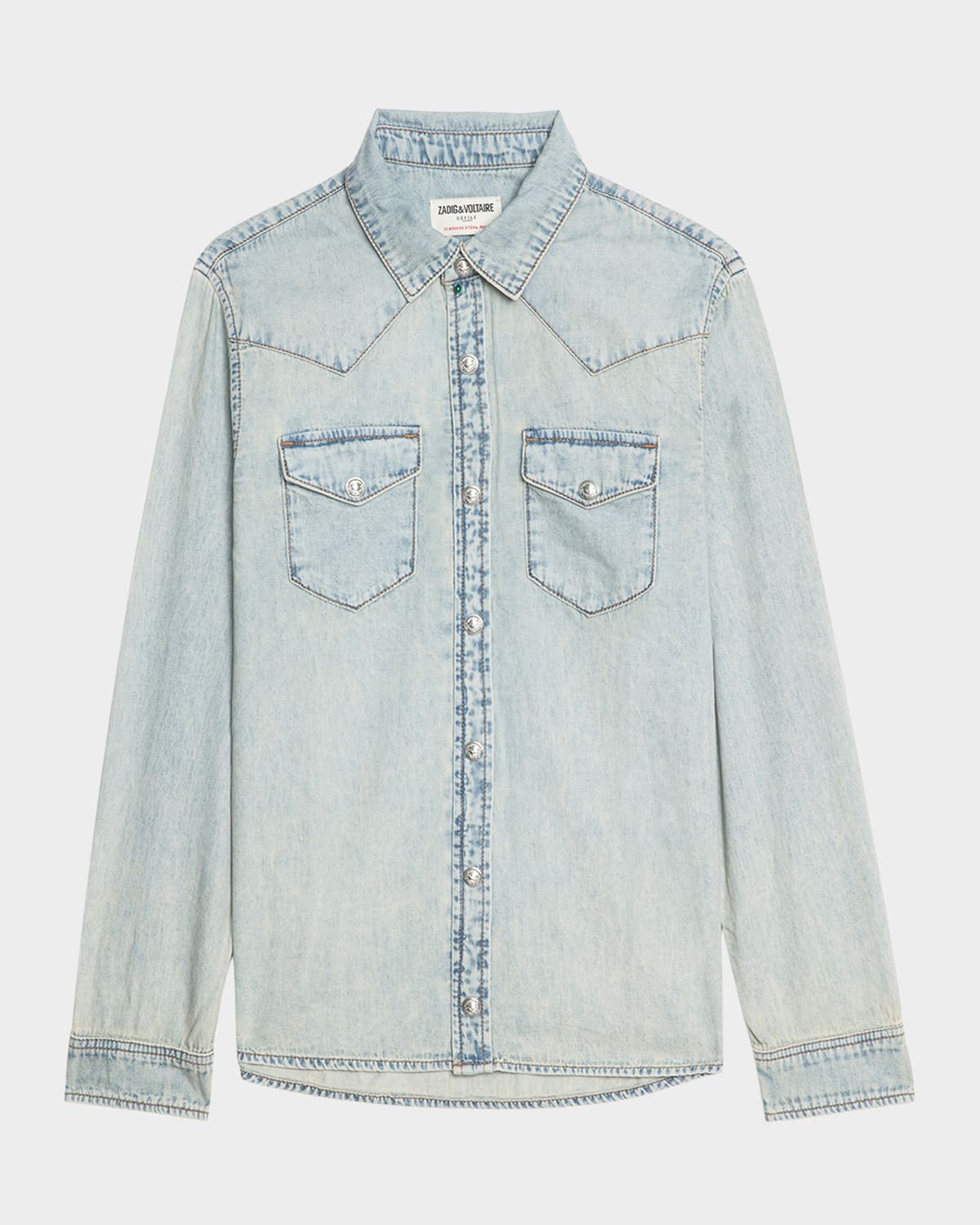 Zadig & Voltaire Saby Studded Denim Button-up Shirt In Blue