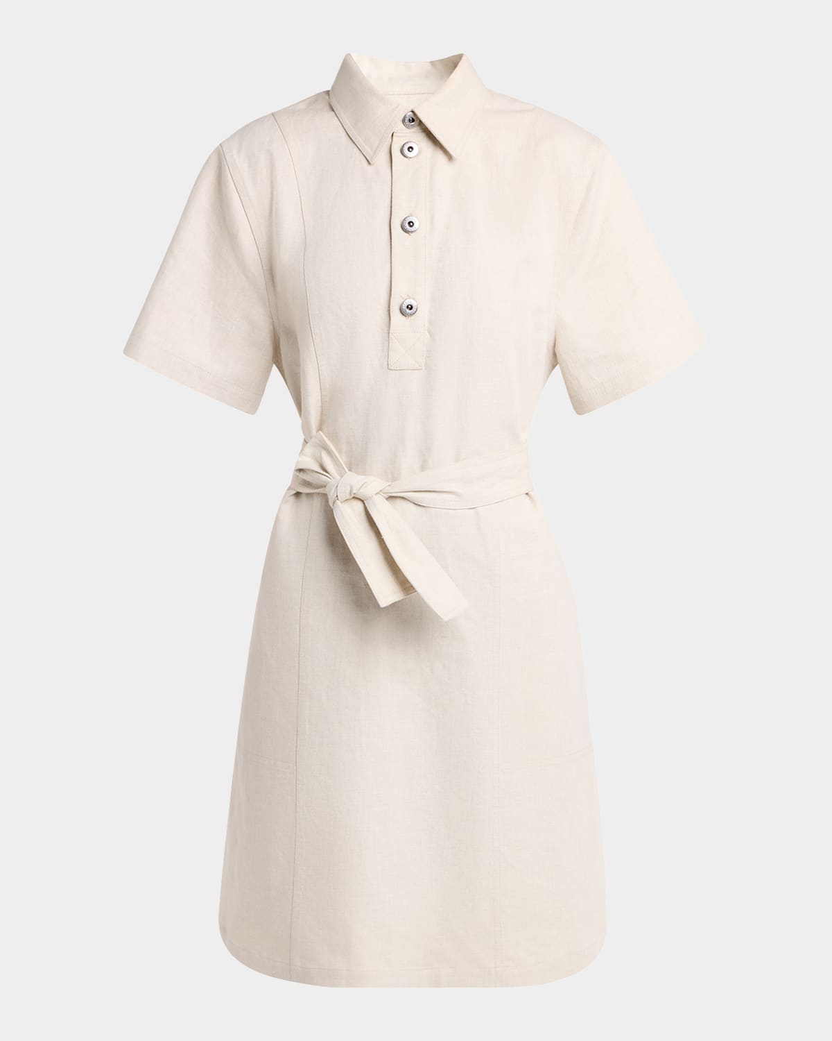 Bottega Veneta Short-sleeve Belted Cotton-linen Twill Mini Shirtdress