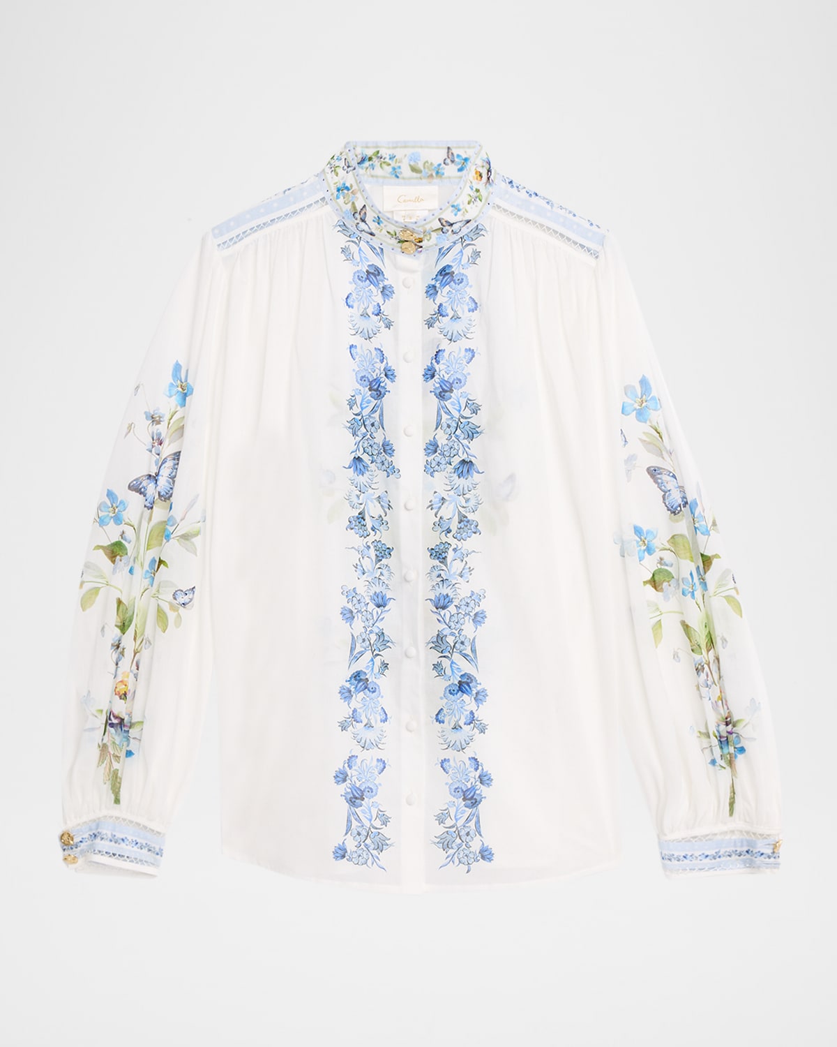 Camilla Botanical Ballads High-neck Button Blouse In Multi