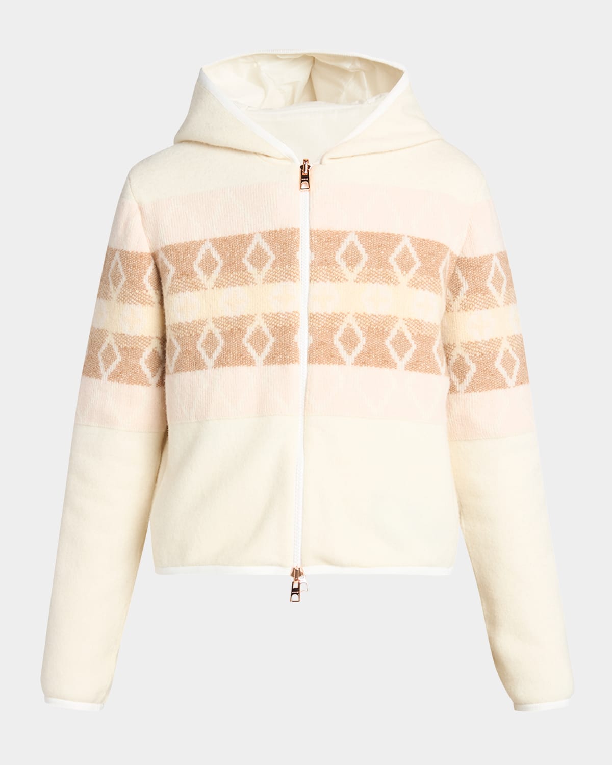 Moncler Hooded Argyle Zip Cardigan In Neutral