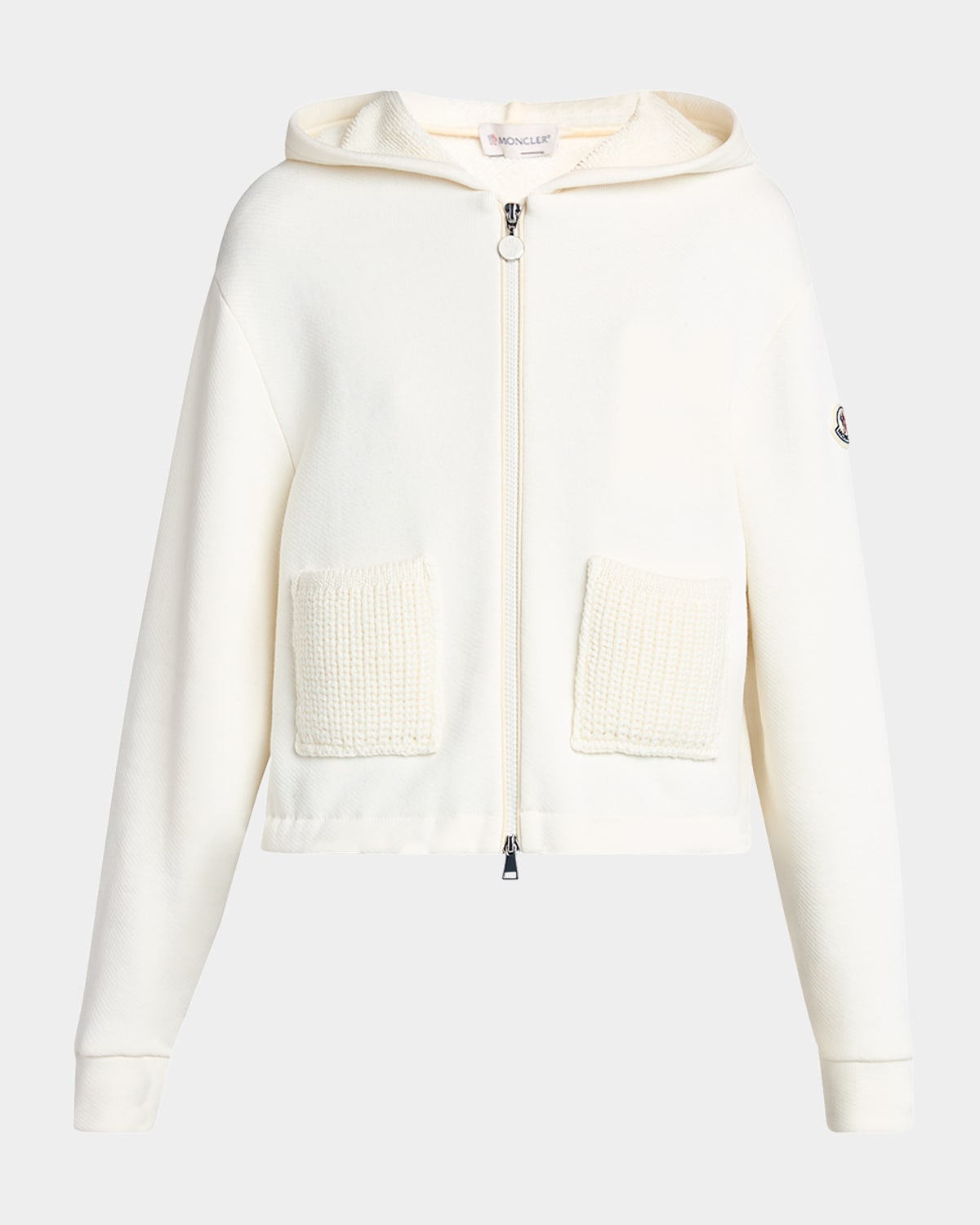 Moncler Ivory Zip-up Hoodie With Knit Details In White