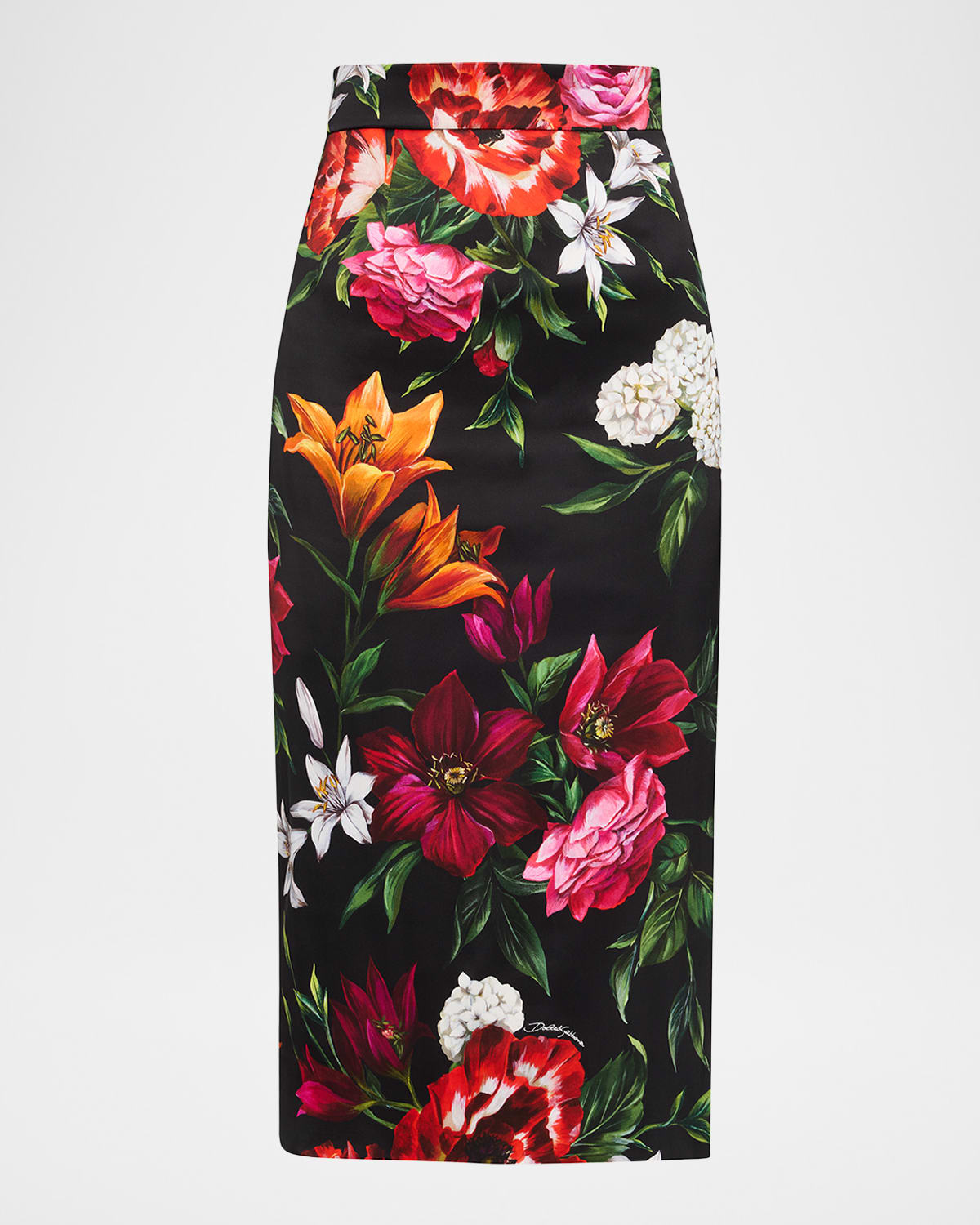 Dolce & Gabbana Floral Bouquet Midi Skirt In Black