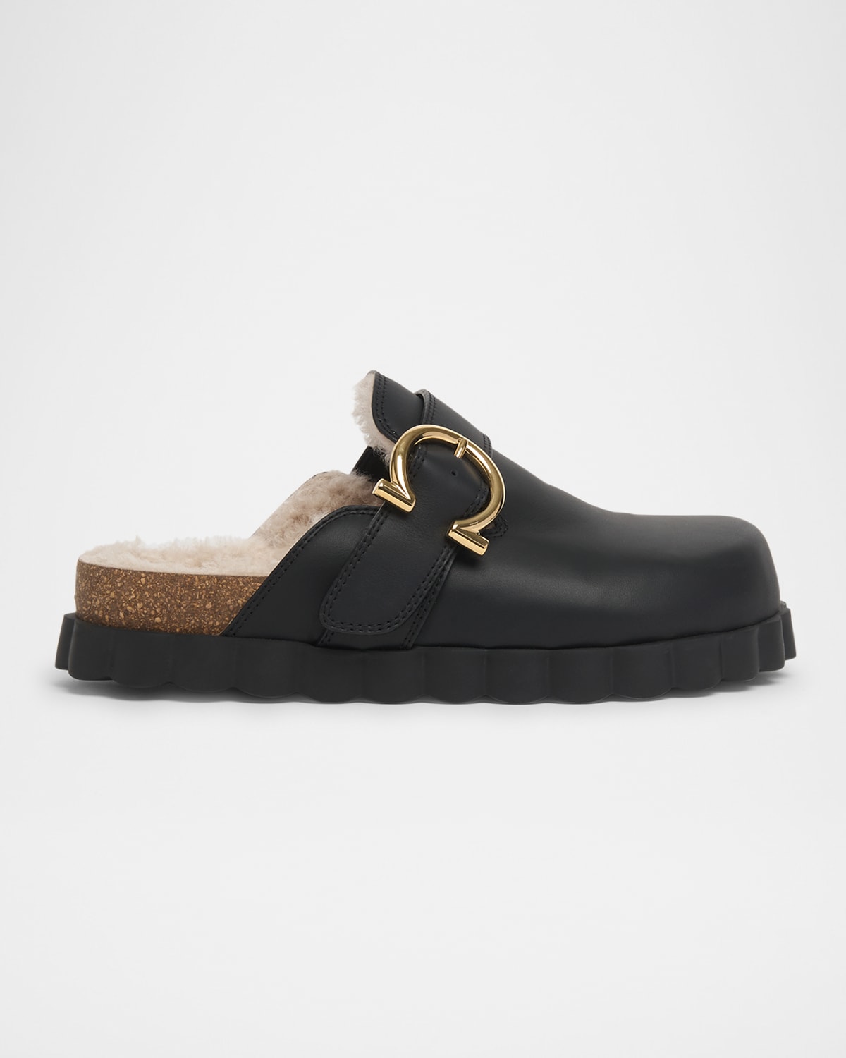 Ferragamo Zaida Merino Wool-lined Leather Clogs In Black