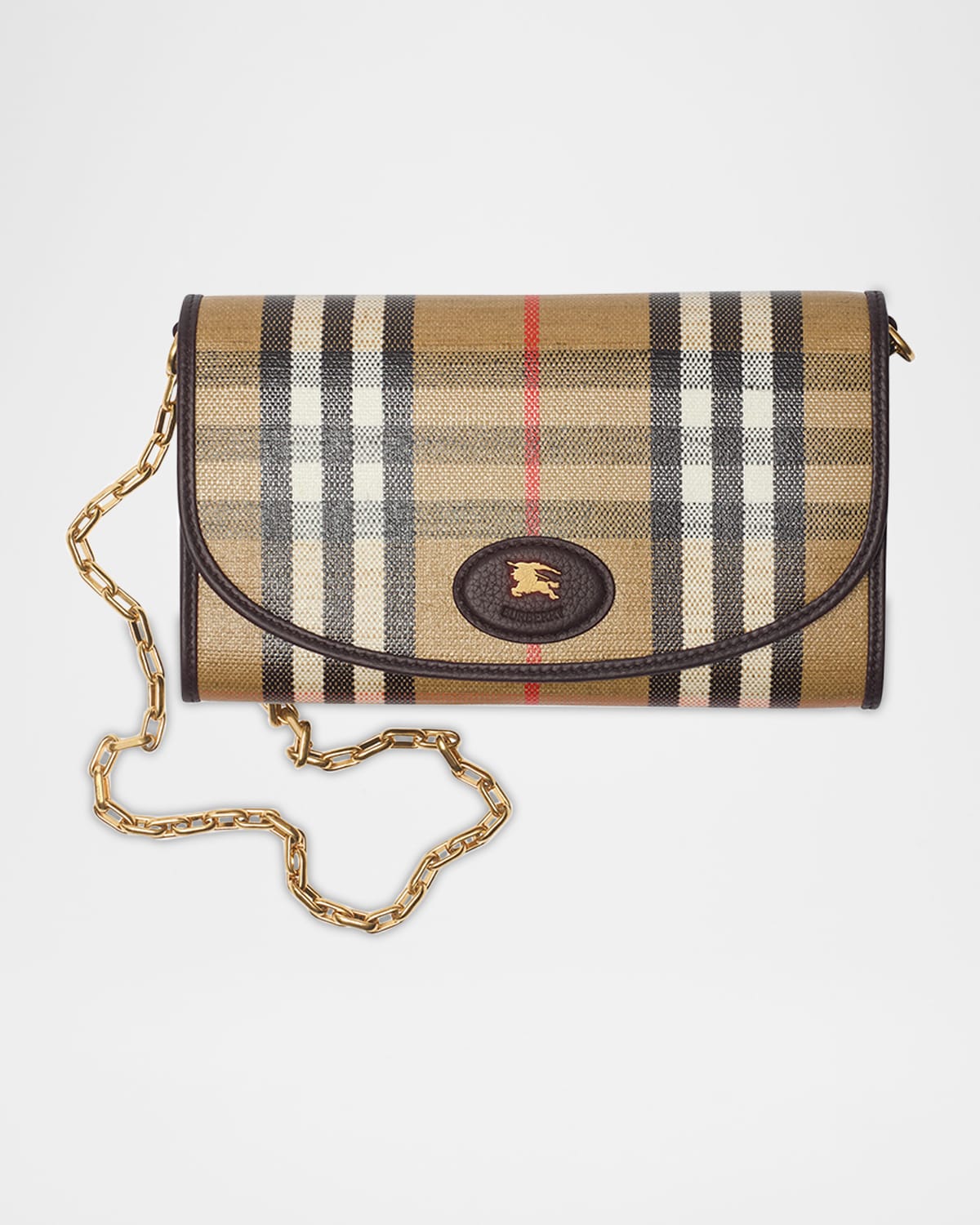 Burberry Highlands Check Flap Continental Wallet On Chain In Sand