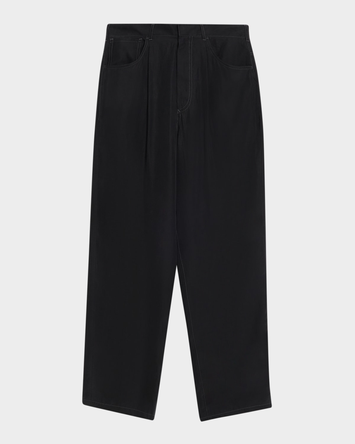 Giorgio Armani Men's Lyocell Relaxed-fit Pleated Trousers In Black