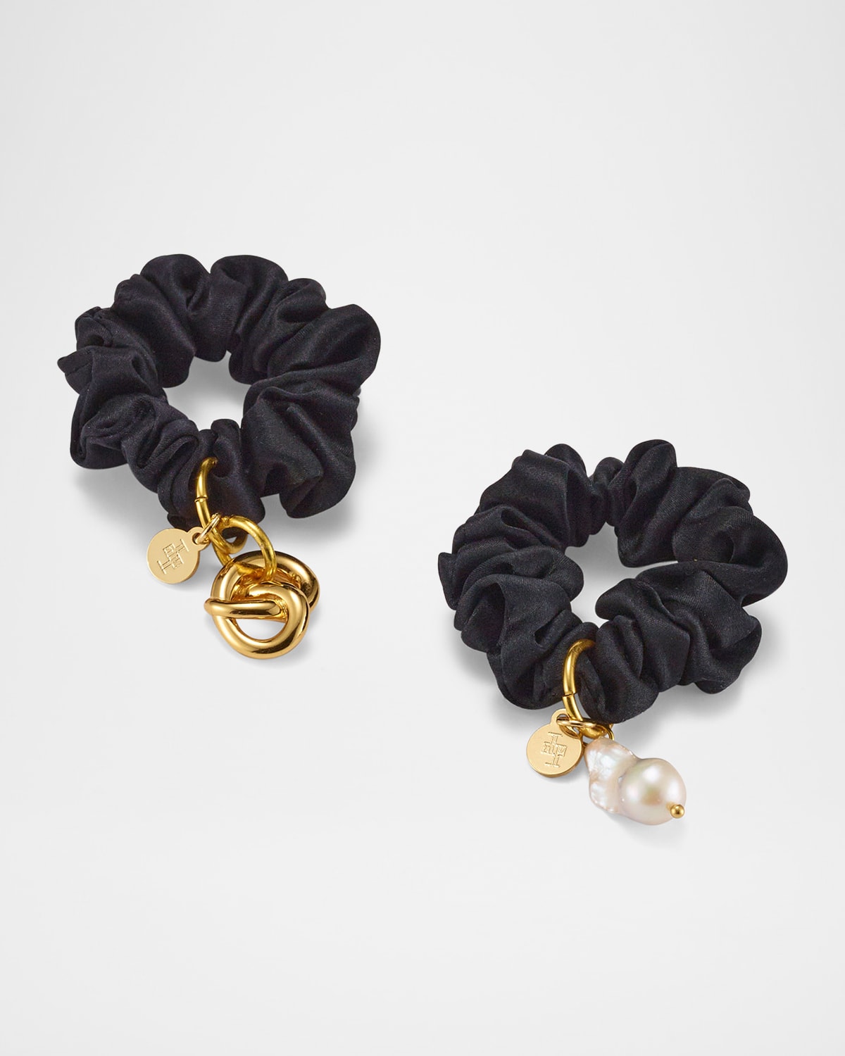 Glossy Knot And Pearly Charm Scrunchies, Set of 2