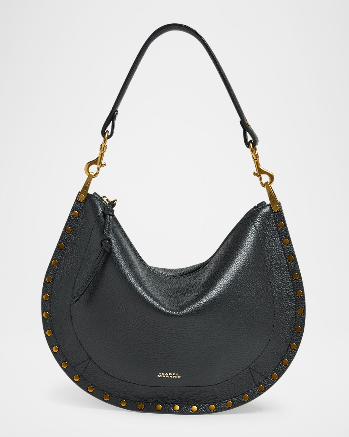 Isabel Marant Oskan Studded Grainy Leather Shoulder Bag In Black