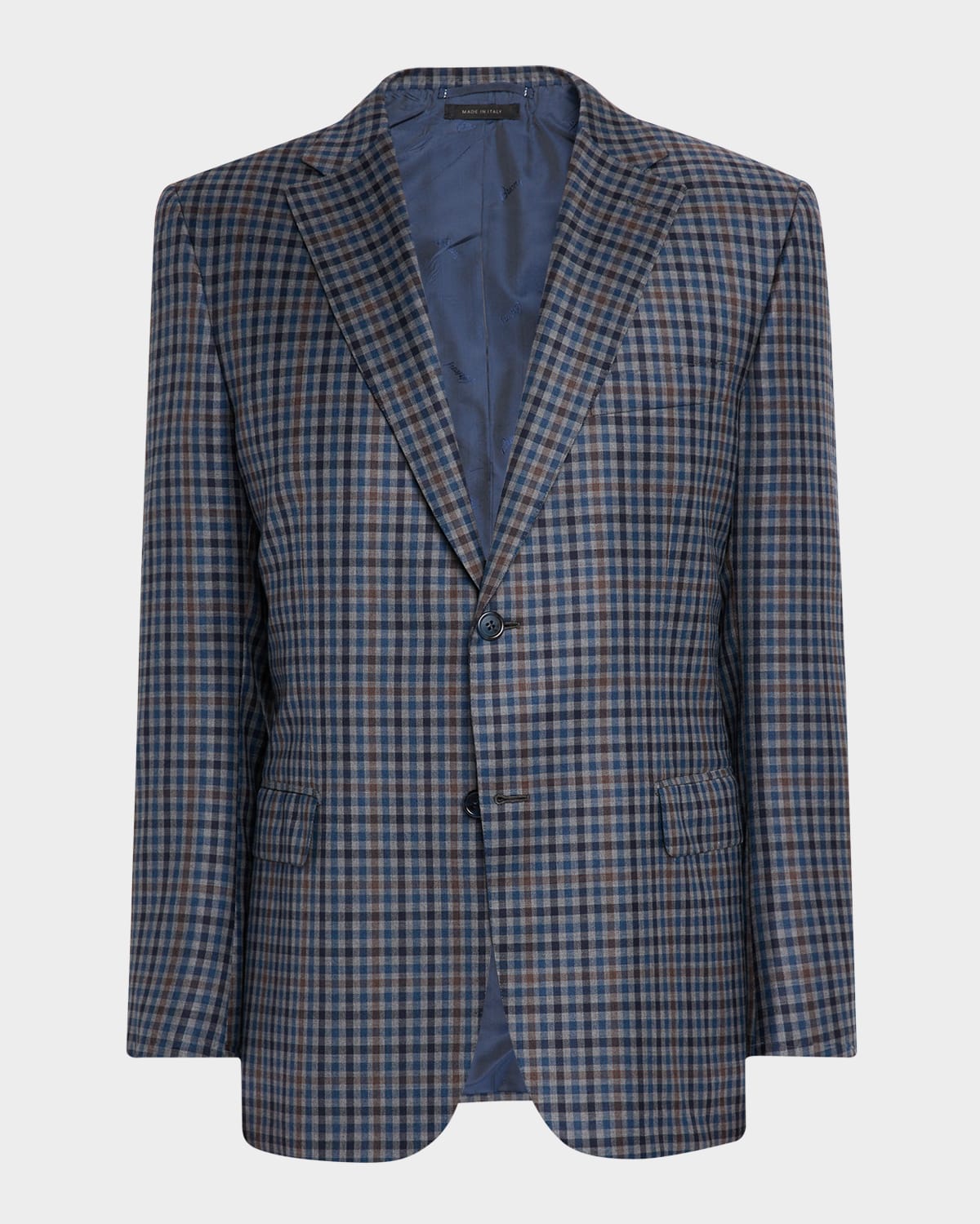 Men's Multi-Check Wool Single-Breasted Sport Coat