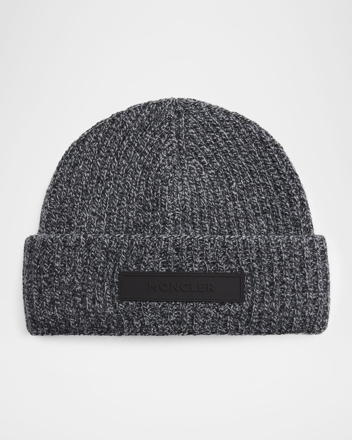 Moncler Men's Mouline Knit Rubber-logo Beanie Hat In Black