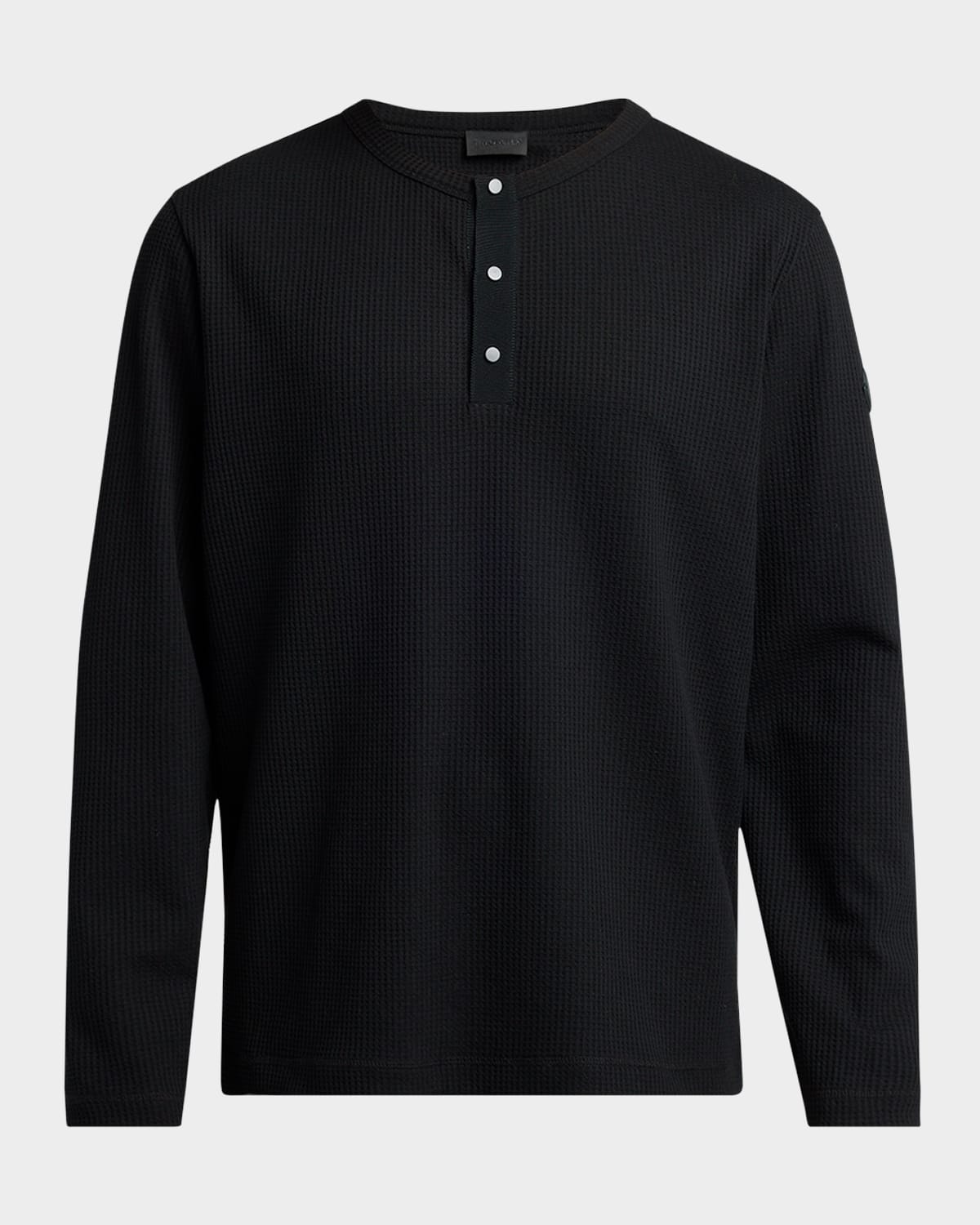 Moncler Men's Waffle Knit Long-sleeve Henley T-shirt In Black