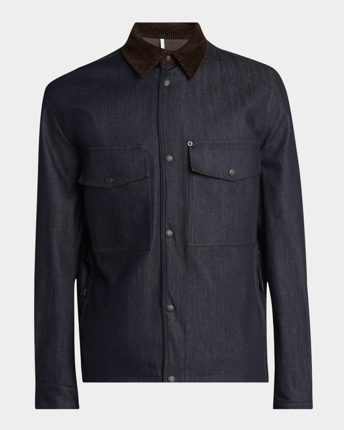 Moncler Men's Corduroy-collar Denim Shirt Jacket In Blue