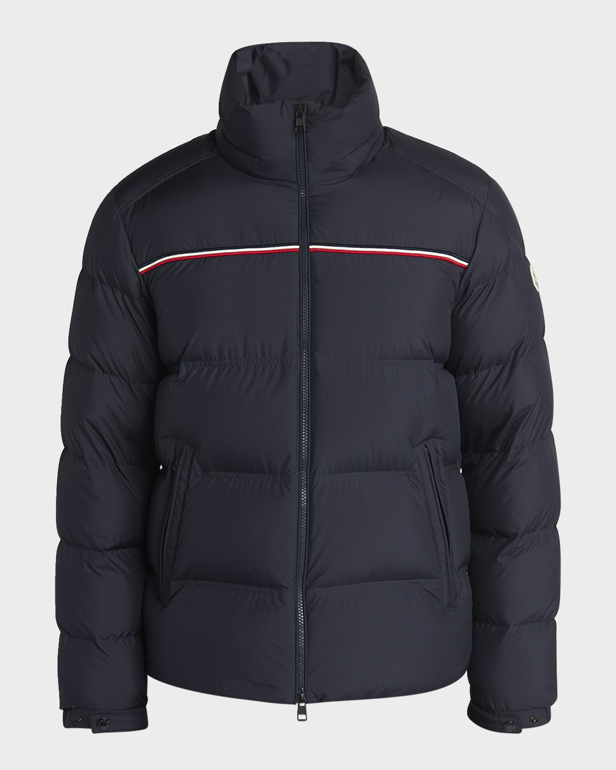 Moncler Puffer Jacket With High Collar And Quilted Design In Blue
