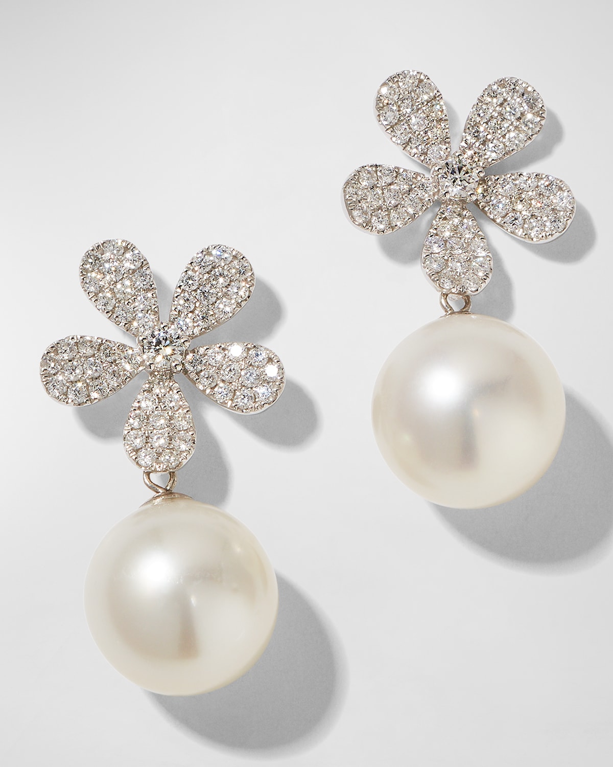 Fleur White Diamond & Pearl Earrings