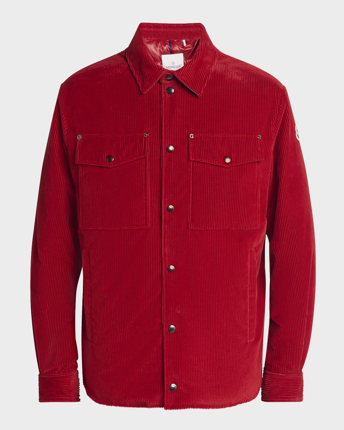 Moncler Ambroisie Corduroy Down Shirt Jacket In Red